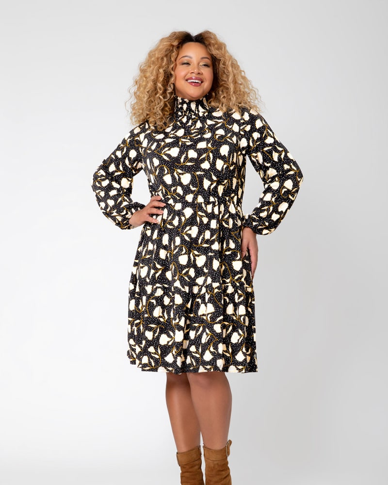 Front of a model wearing a size L Olive Dress in Black / White by Leota. | dia_product_style_image_id:244186